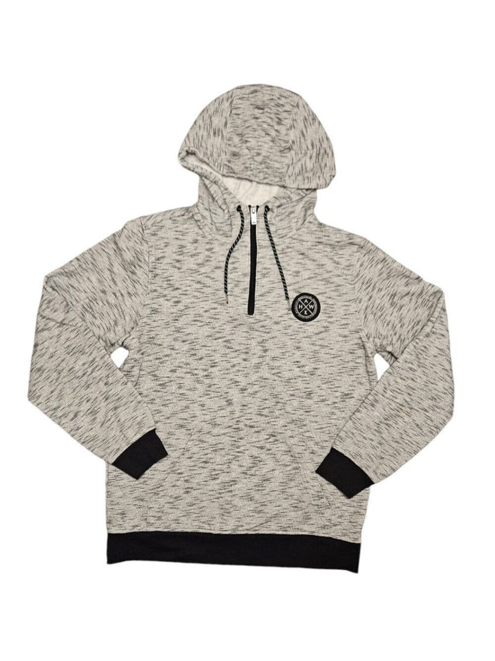 Hawk Men's 1/4 Zip Hoodie Sweatshirt Size S Gray Fleece Lined Pullover